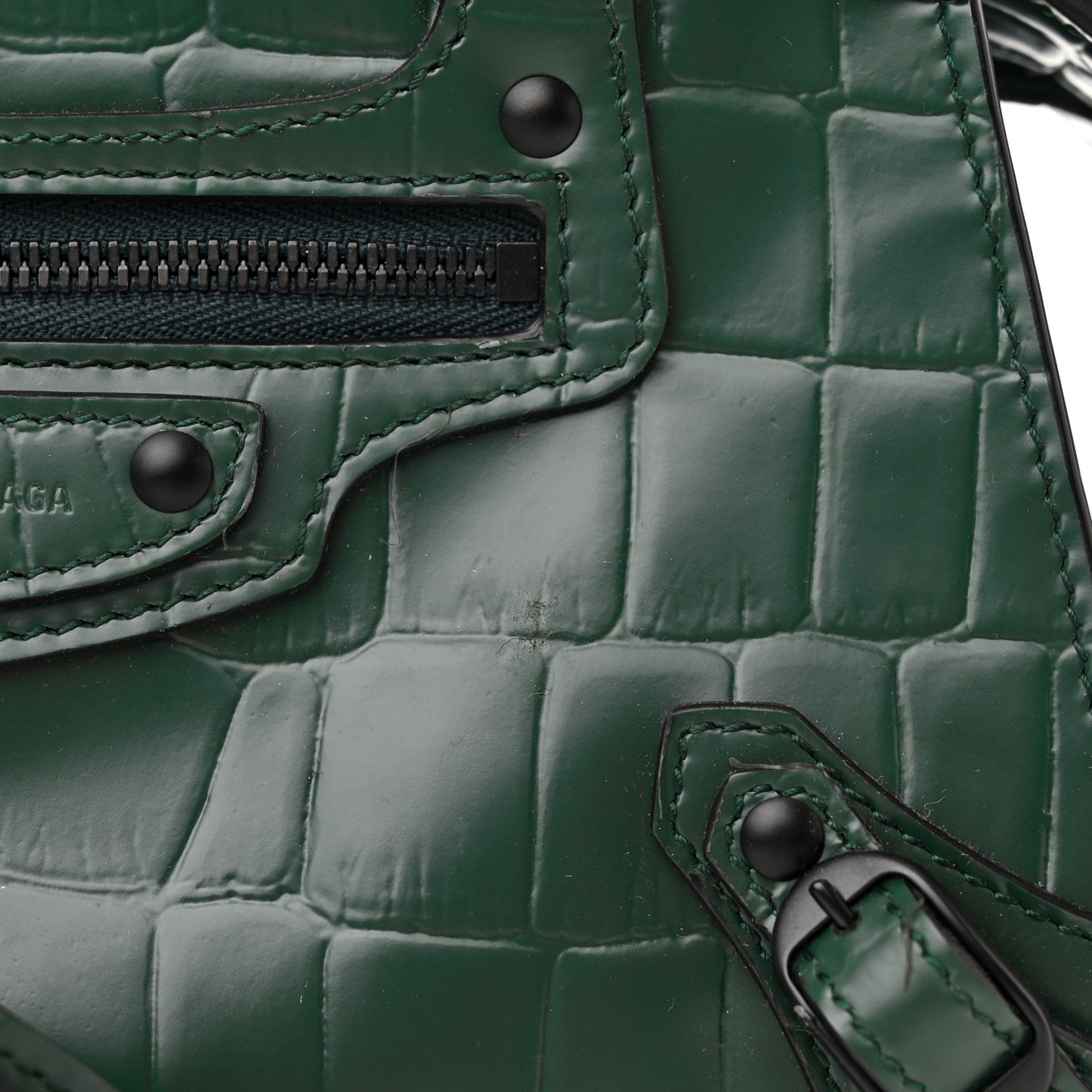 Semi Shiny Calfskin Crocodile Embossed Neo Classic Black Hardware Mini City Forest Green