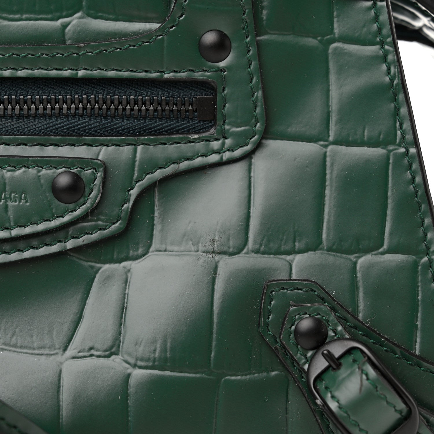 Balenciaga Semi Shiny Calfskin Crocodile Embossed Neo Classic Black Hardware Mini City Forest Green 12 of 14