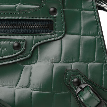 Balenciaga Semi Shiny Calfskin Crocodile Embossed Neo Classic Black Hardware Mini City Forest Green 12 of 14