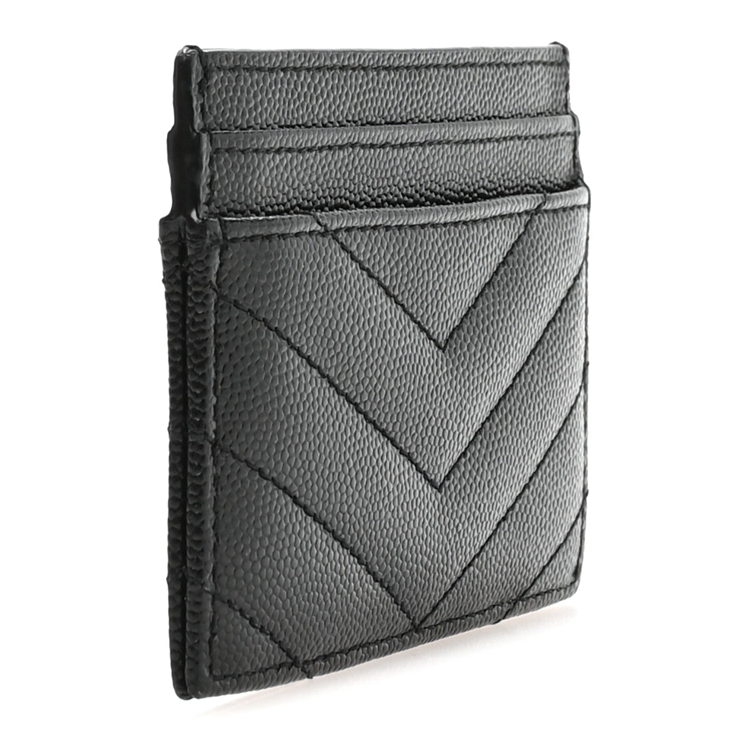 Saint Laurent Grain De Poudre Matelasse Chevron Monogram Credit Card Case Black 3 of 7