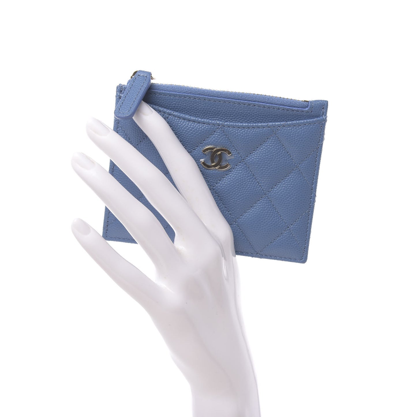 Caviar Quilted CC Zip Card Holder Blue