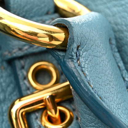 Miu Miu Goatskin Madras Shopping Tote Azzurro 13 of 17