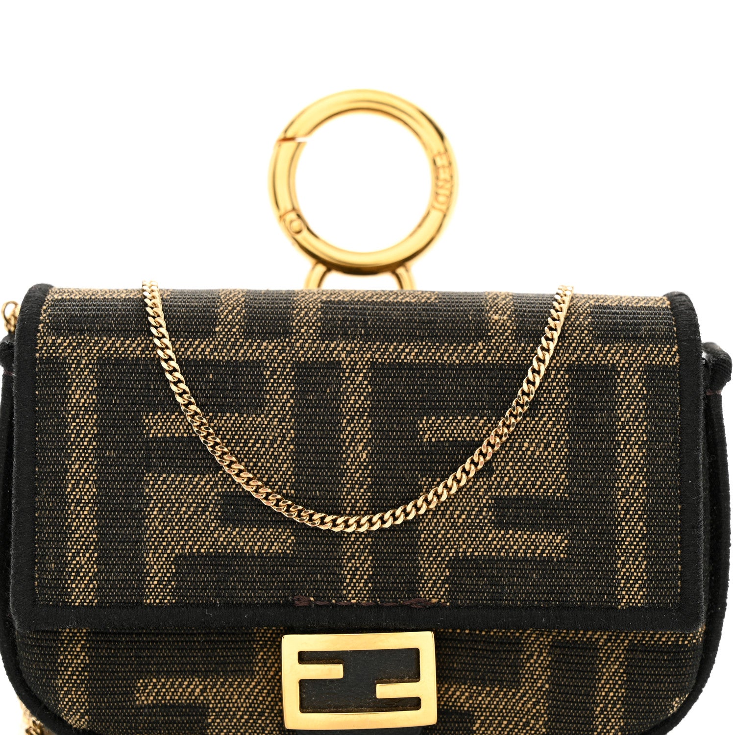 Fendi Fabric Jacquard FF 1974 Nano Baguette Charm Tobacco Moro Black 7 of 10