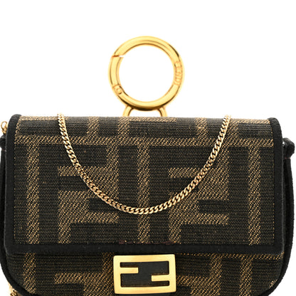 Fendi Fabric Jacquard FF 1974 Nano Baguette Charm Tobacco Moro Black 7 of 10