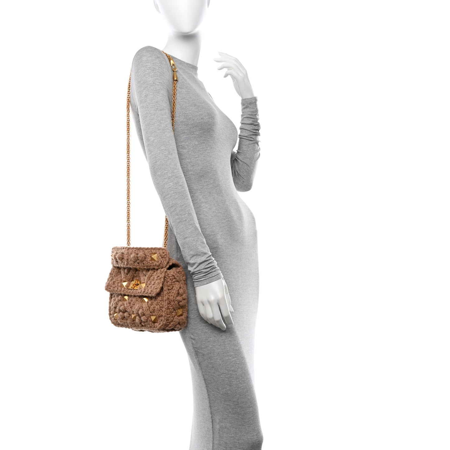 Cashmere Medium Roman Stud Shoulder Bag Brown