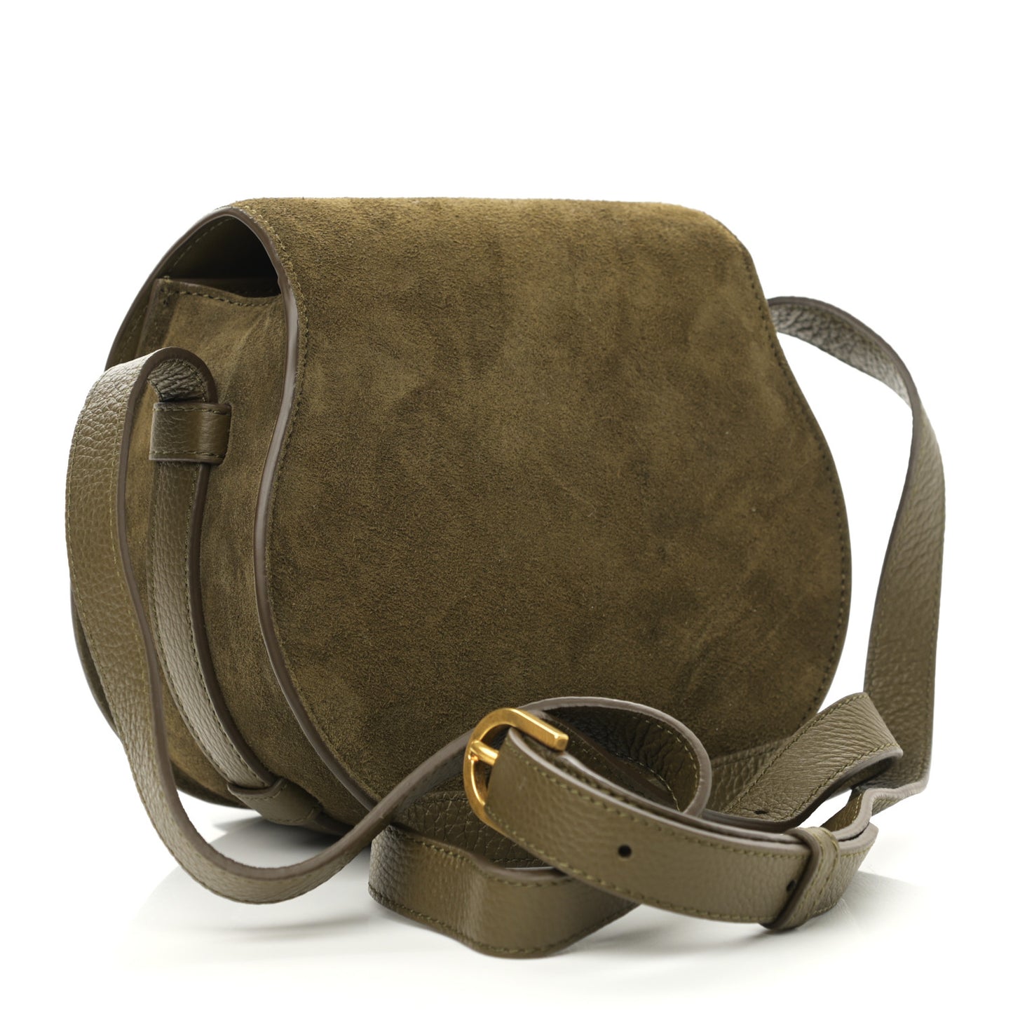 Suede Calfskin Mini Marcie Round Crossbody Bag Deep Olive