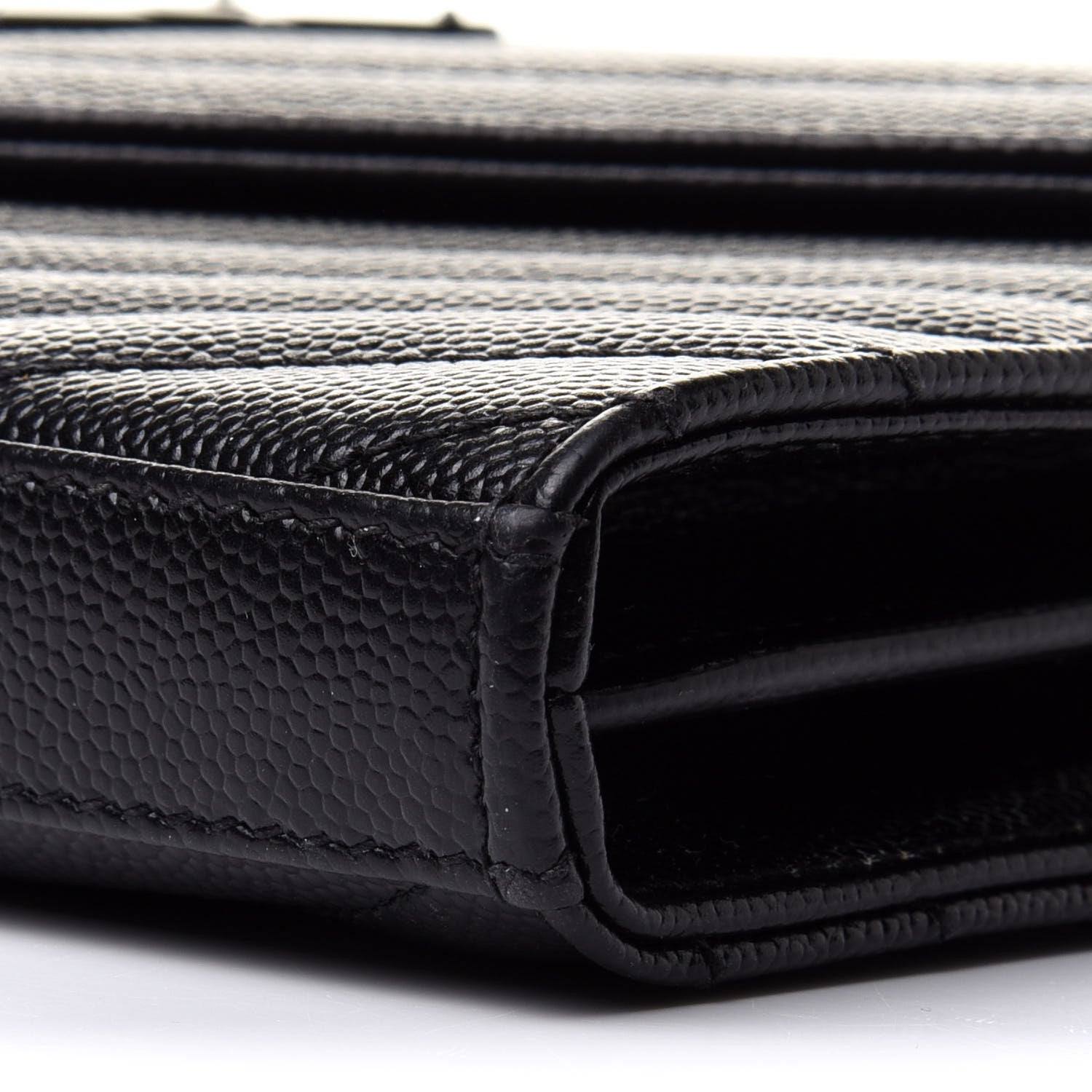 Saint Laurent Grain De Poudre Matelasse Chevron Monogram Chain Wallet Black 9 of 13