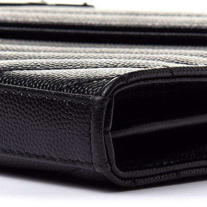 Saint Laurent Grain De Poudre Matelasse Chevron Monogram Chain Wallet Black 9 of 13