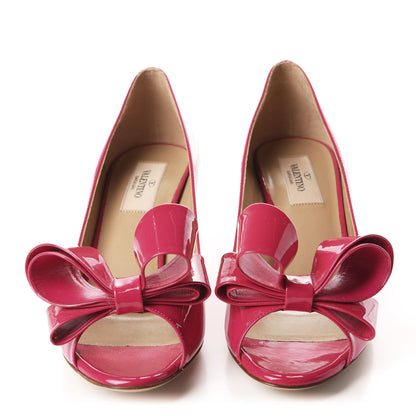 Valentino Garavani Patent Couture Bow Peep Toe Low Heel Pumps 38 Pink 2 of 9