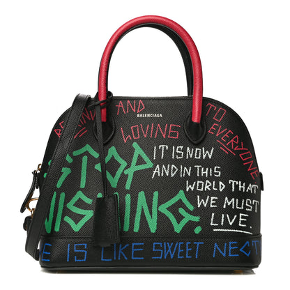 Balenciaga Signature Grained Calfskin Graffiti S Ville Top Handle Bag Black Multicolor 1 of 10
