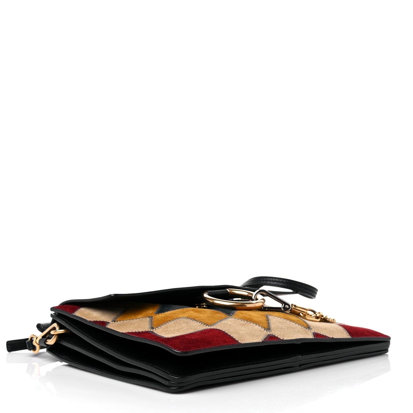 Suede Wonder Woman Patchwork Medium Faye Shoulder Bag Black