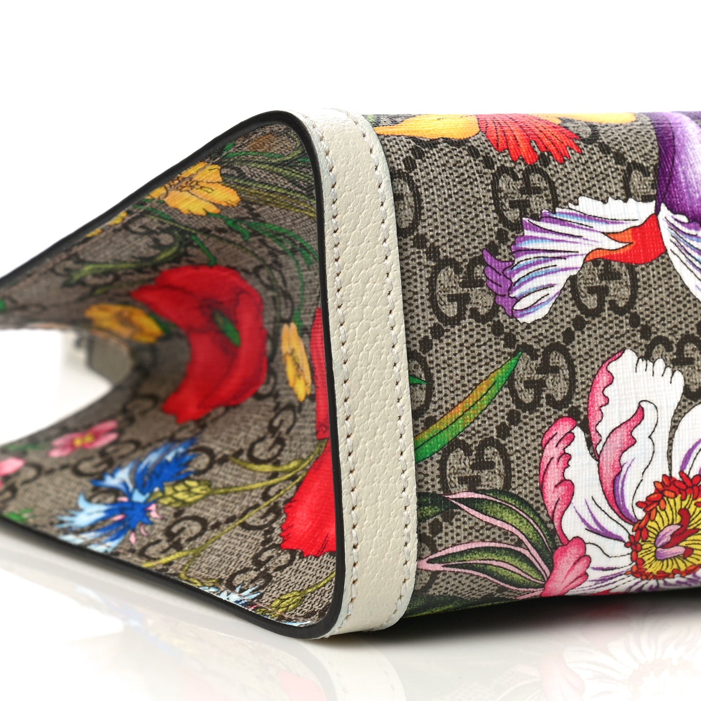 GG Supreme Monogram Flora Textured Calfskin Small Padlock Tote Beige Ebony Multicolor Mystic White
