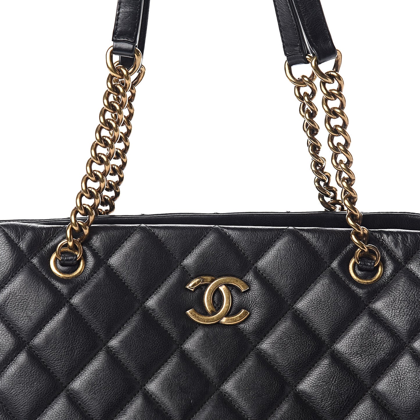 Calfskin Quilted Small CC Crown Tote Black