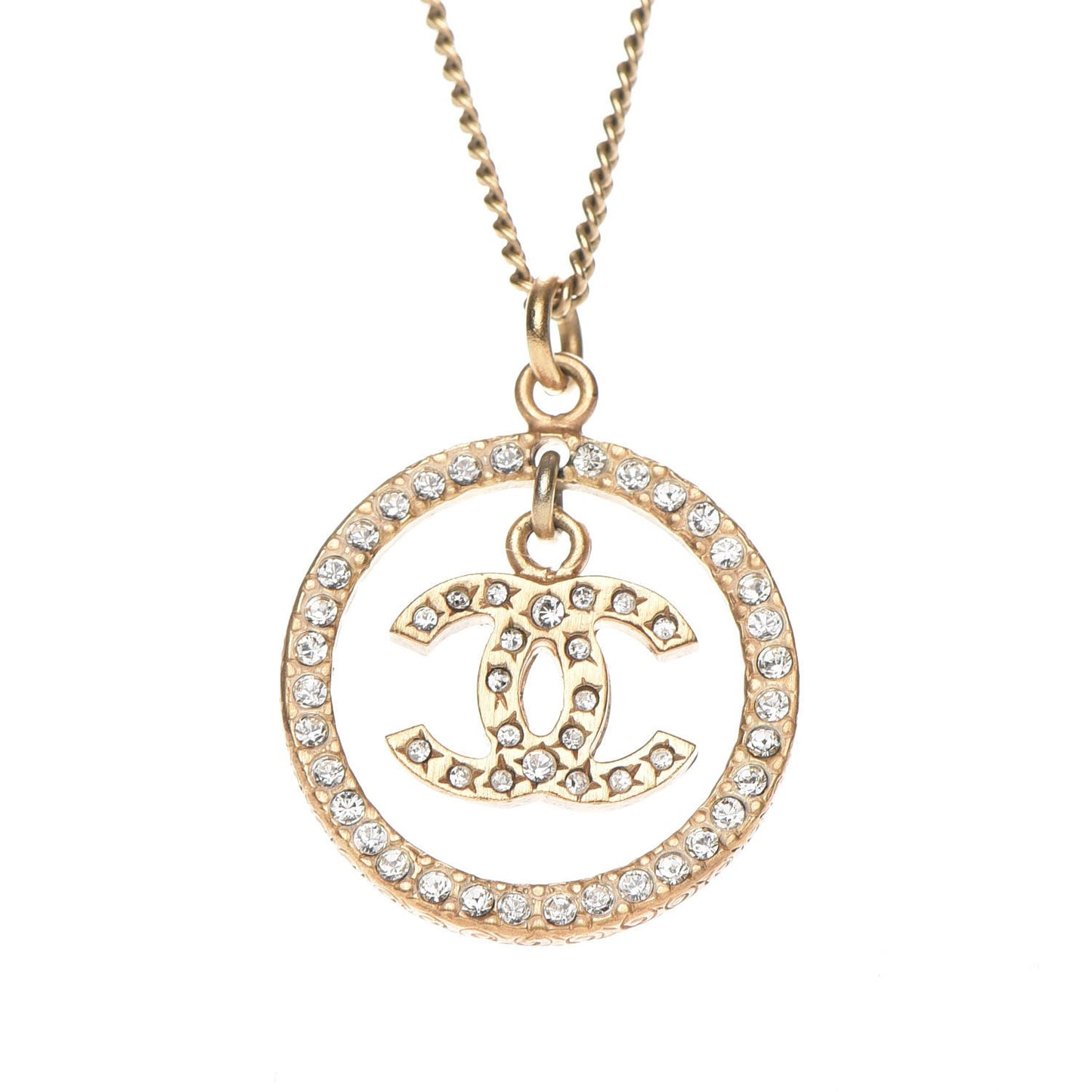Crystal CC Medallion Pendant Necklace Gold