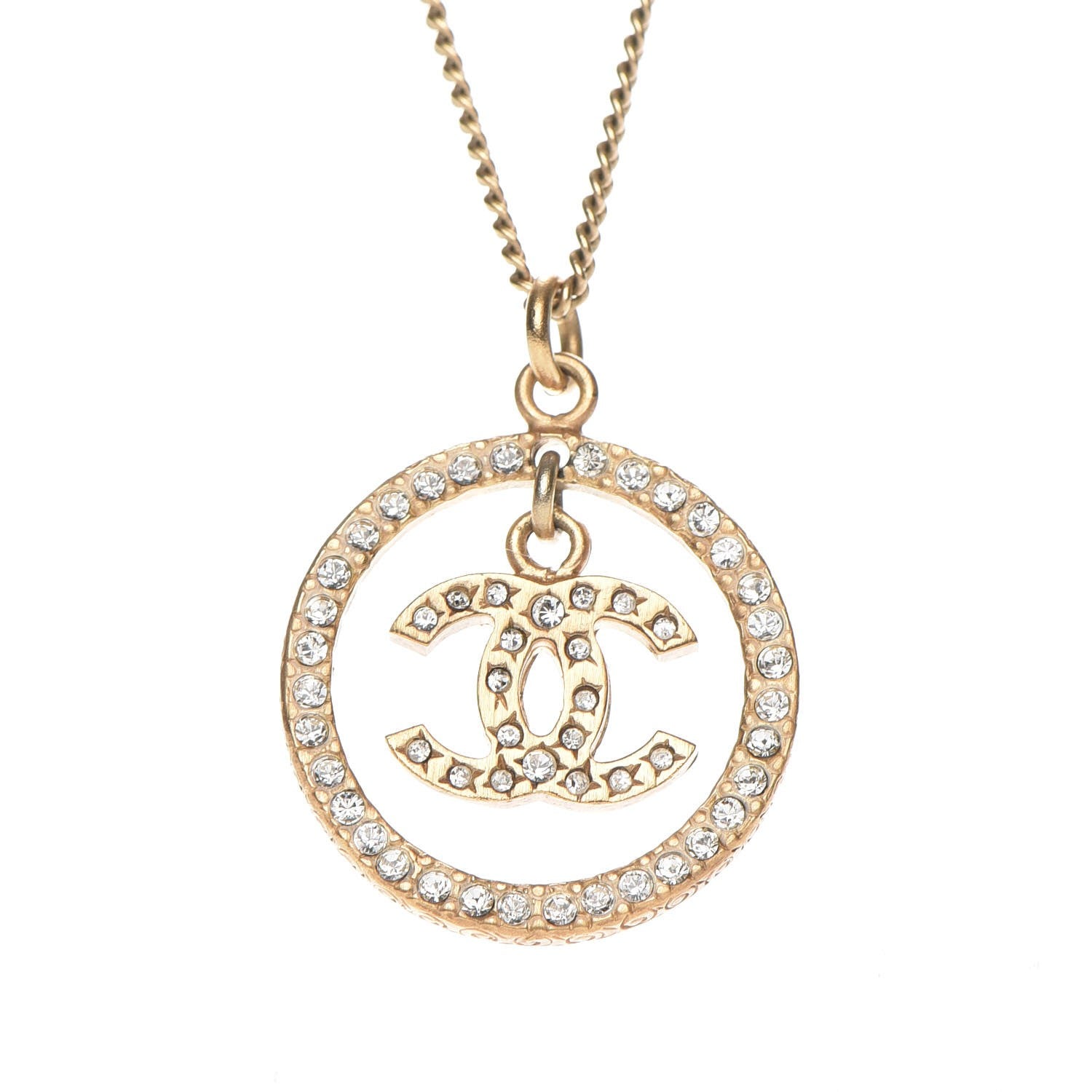 Chanel Crystal CC Medallion Pendant Necklace Gold 4 of 5
