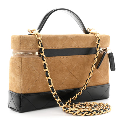 Chanel Suede Calfskin Shiny Lambskin Quilted Top Handle Slim Vanity Case With Chain Beige Black 3 of 11