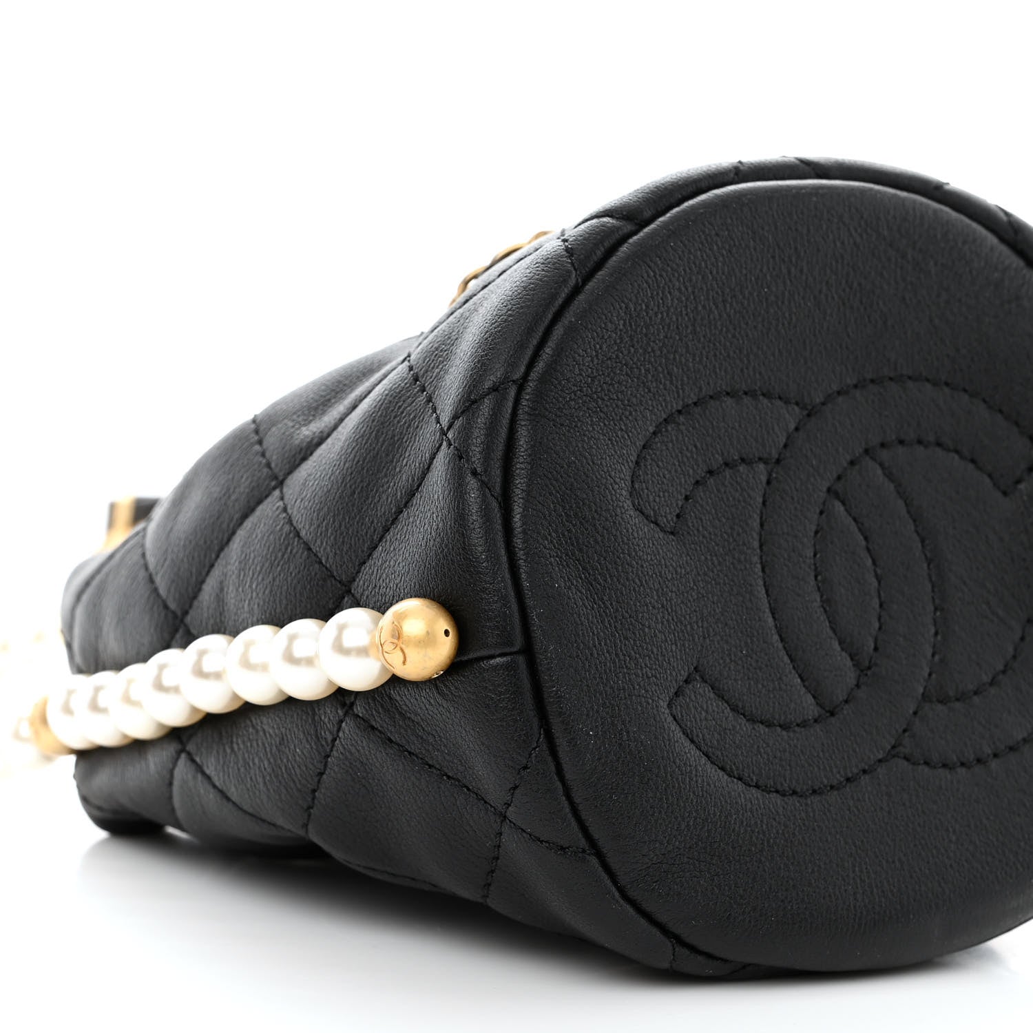 Chanel Calfskin Quilted Pearl Mini About Pearls Drawstring Bucket Bag Black 9 of 10