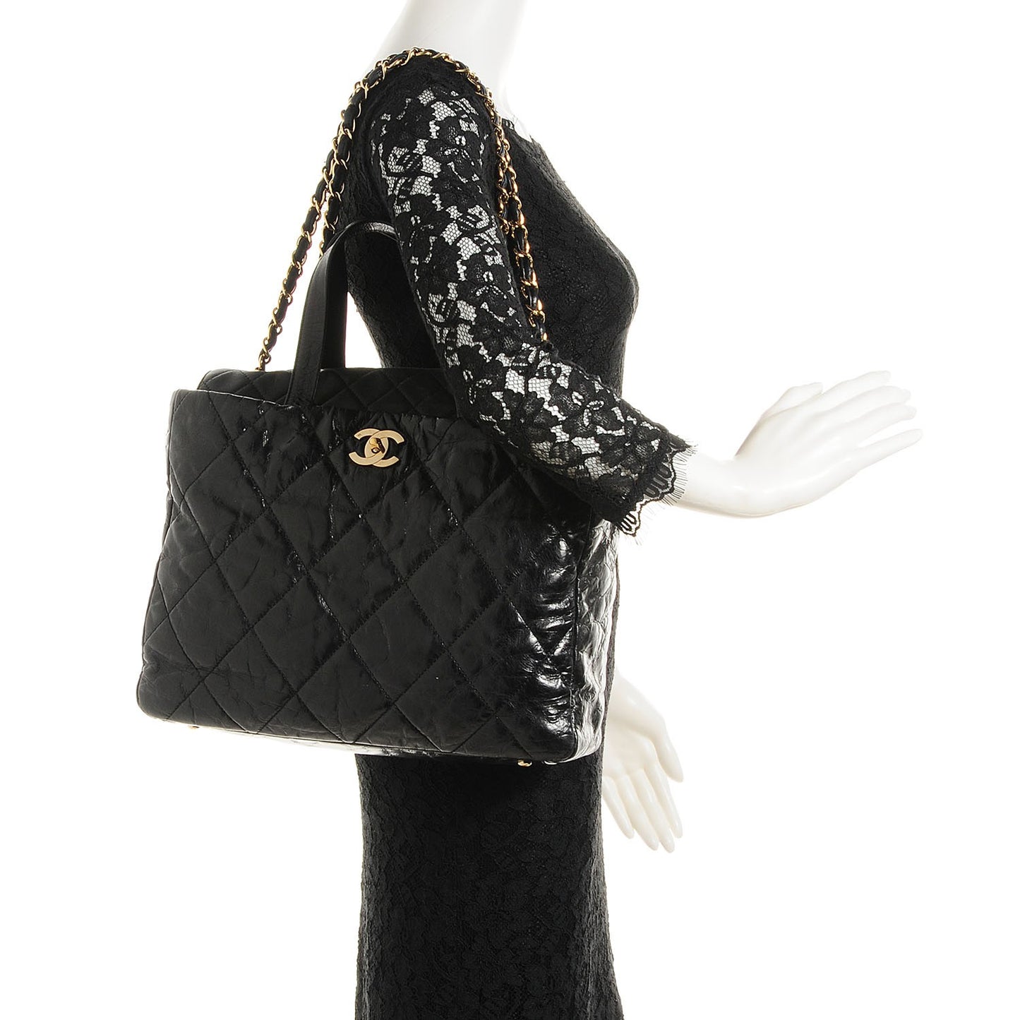 Glazed Calfskin Portobello Tote Black