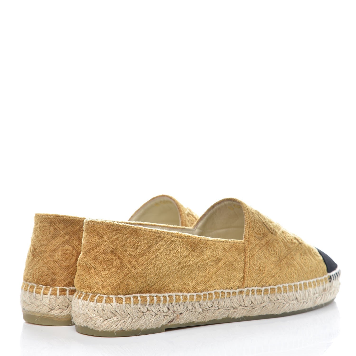 Chanel Velvet Grosgrain Quilted Camellia CC Espadrilles 41 Gold Black 4 of 12
