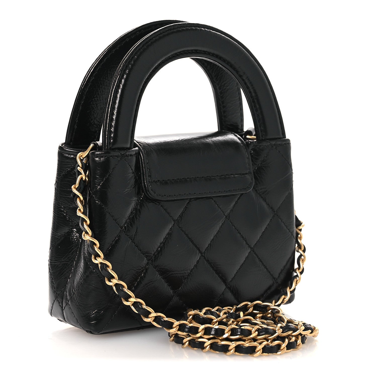 Chanel Shiny Aged Calfskin Quilted Mini Nano Kelly Shopper Black 2 of 10