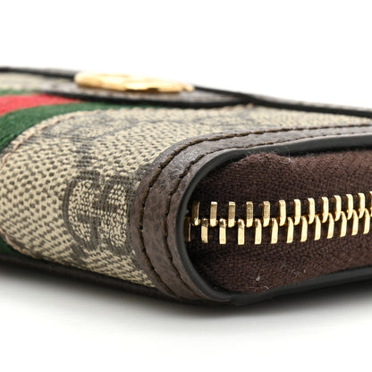 Gucci GG Supreme Monogram Textured Dollar Calfskin Web Ophidia Zip Around Card Case Wallet Beige Ebony New Acero 8 of 10