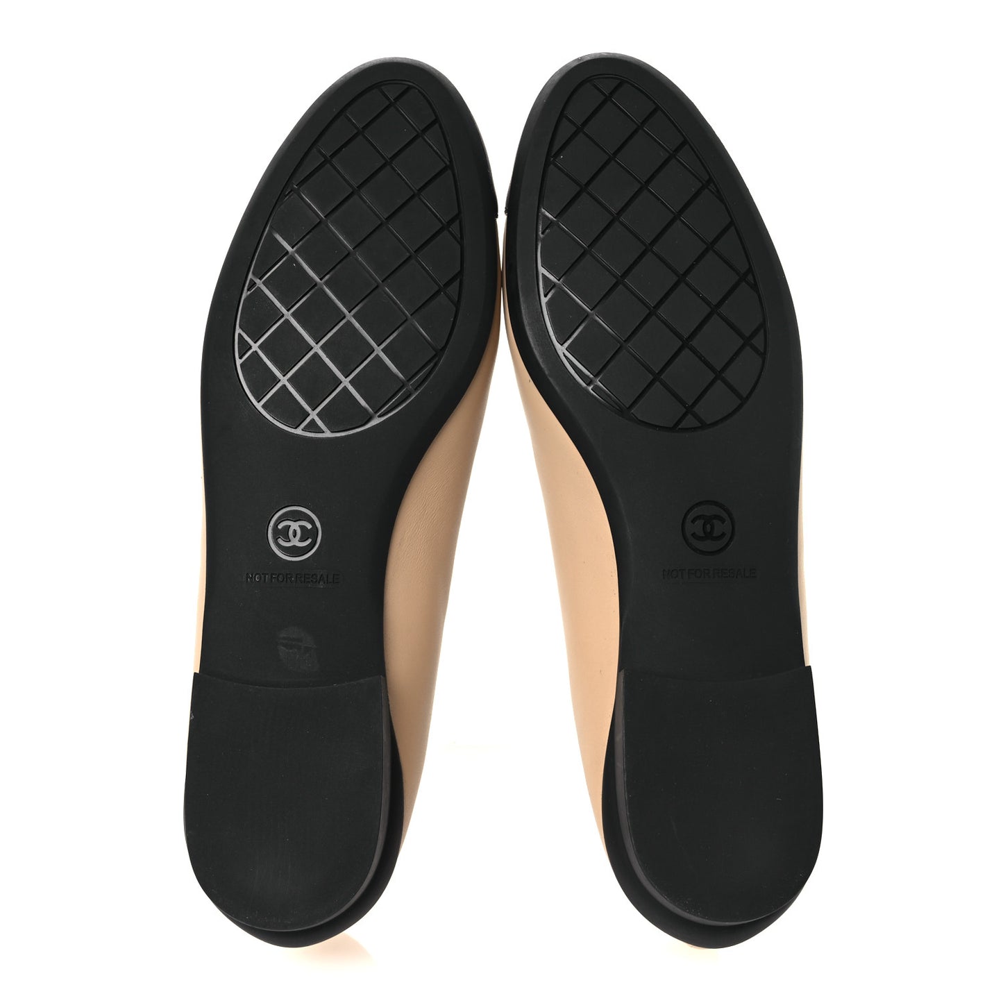 Lambskin Cap Toe CC Uniform Ballerina Flats 37 Beige Black