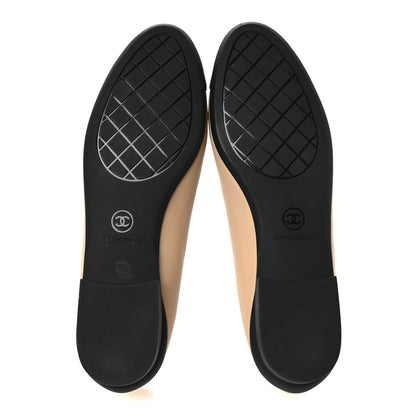 Chanel Lambskin Cap Toe CC Uniform Ballerina Flats 37 Beige Black 7 of 11