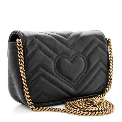Gucci Calfskin Matelasse Super Mini GG Marmont Shoulder Bag Black 3 of 14
