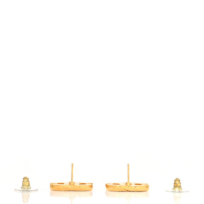 Chanel Resin CC Stud Earrings Black Gold 4 of 4