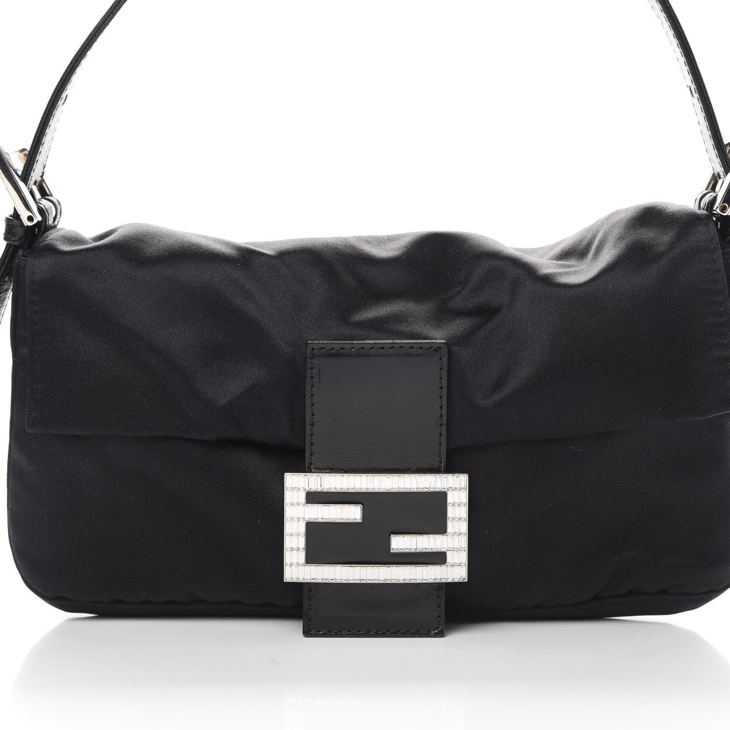 Fendi Satin Crystal Baguette Black 8 of 12