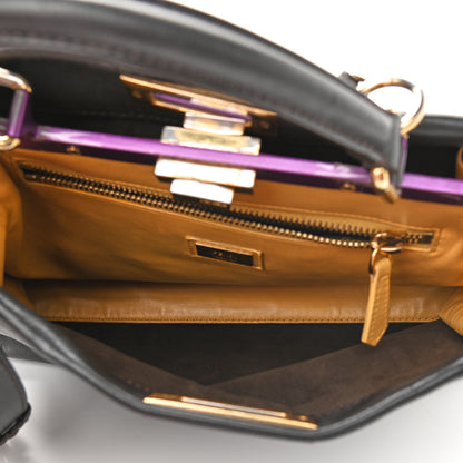 Fendi Vitello Seta Shiny Nappa Medium Peekaboo Iconic Satchel Dark Brown Yellow 5 of 9