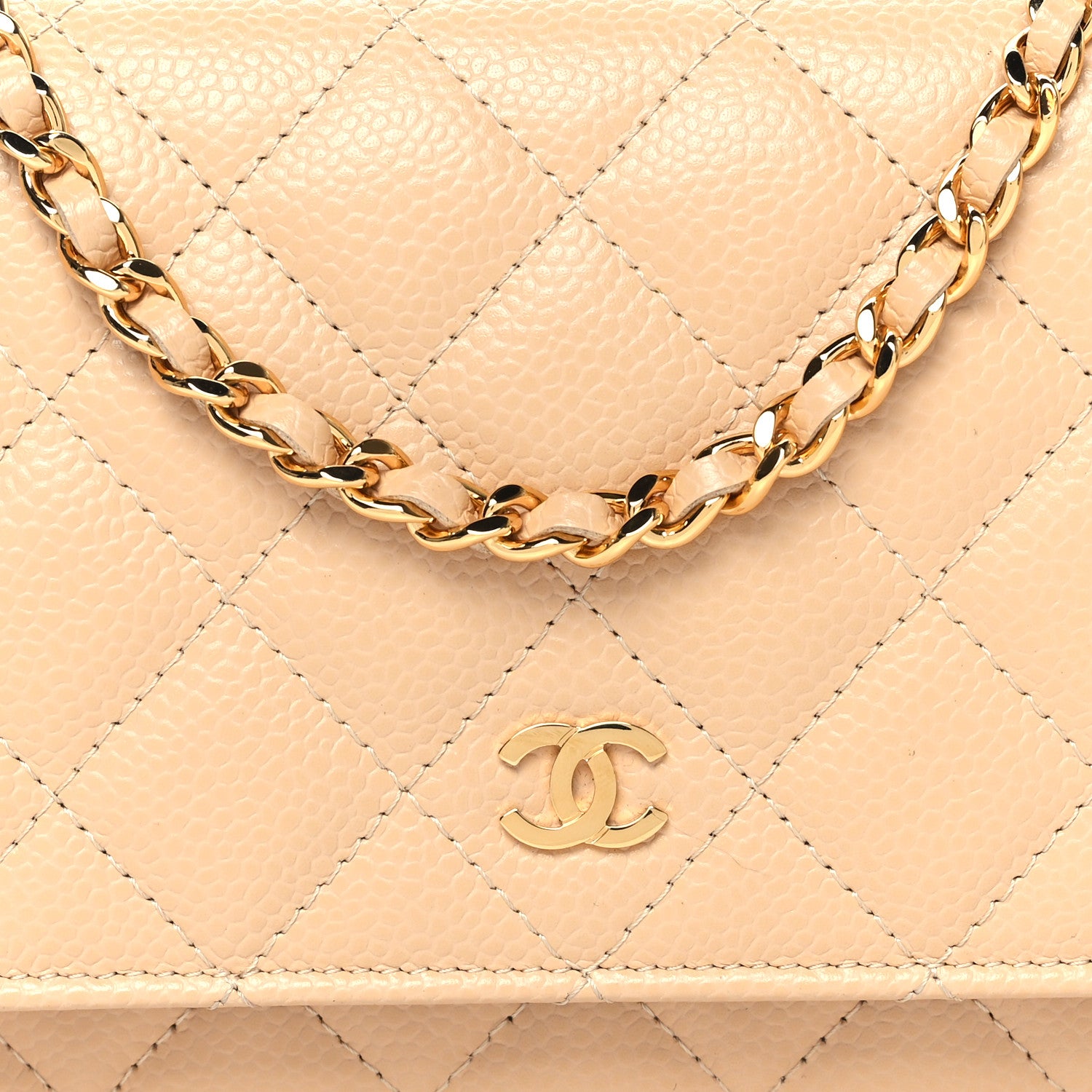 Chanel Caviar Quilted Wallet on Chain WOC Beige 9 of 12
