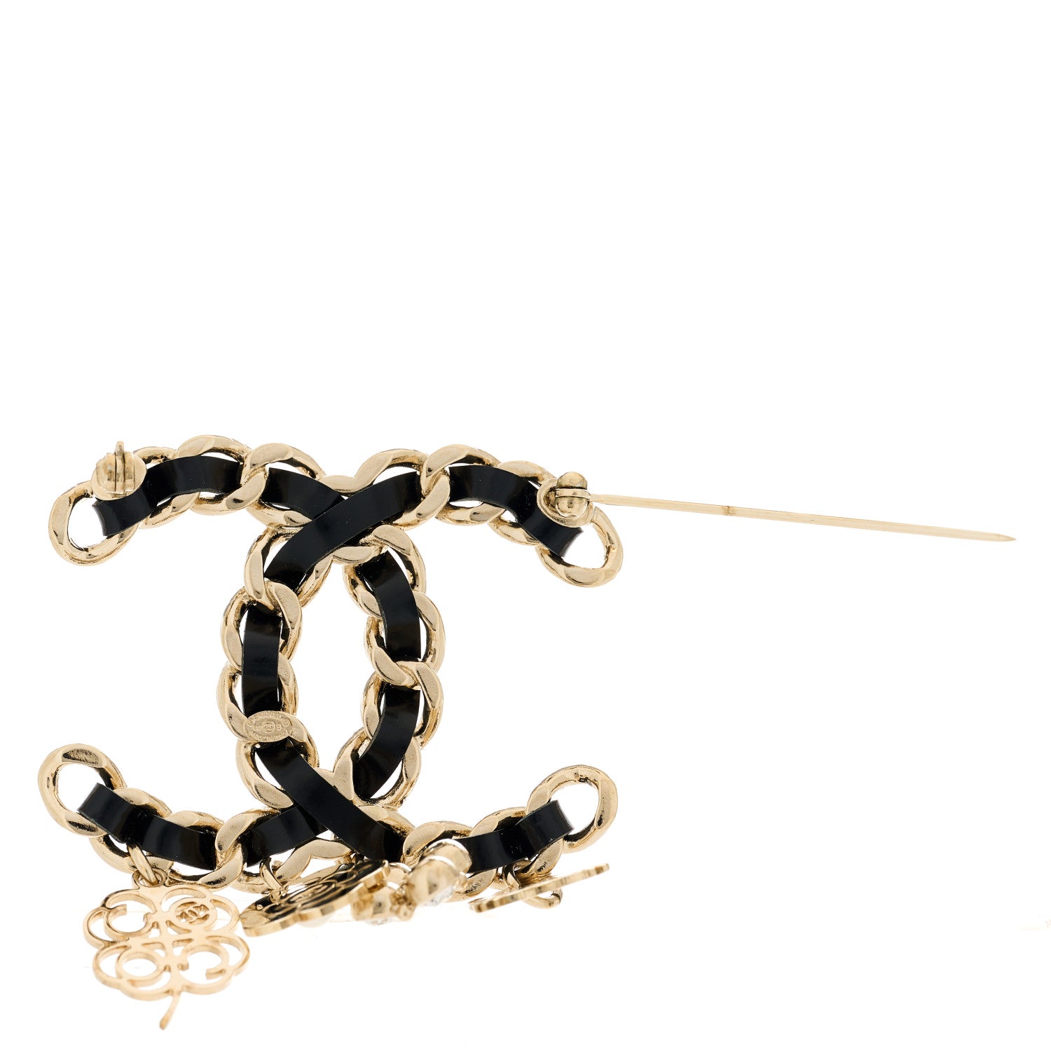 Chanel Lambskin Crystal Chain CC Charms Brooch Black Gold 3 of 3