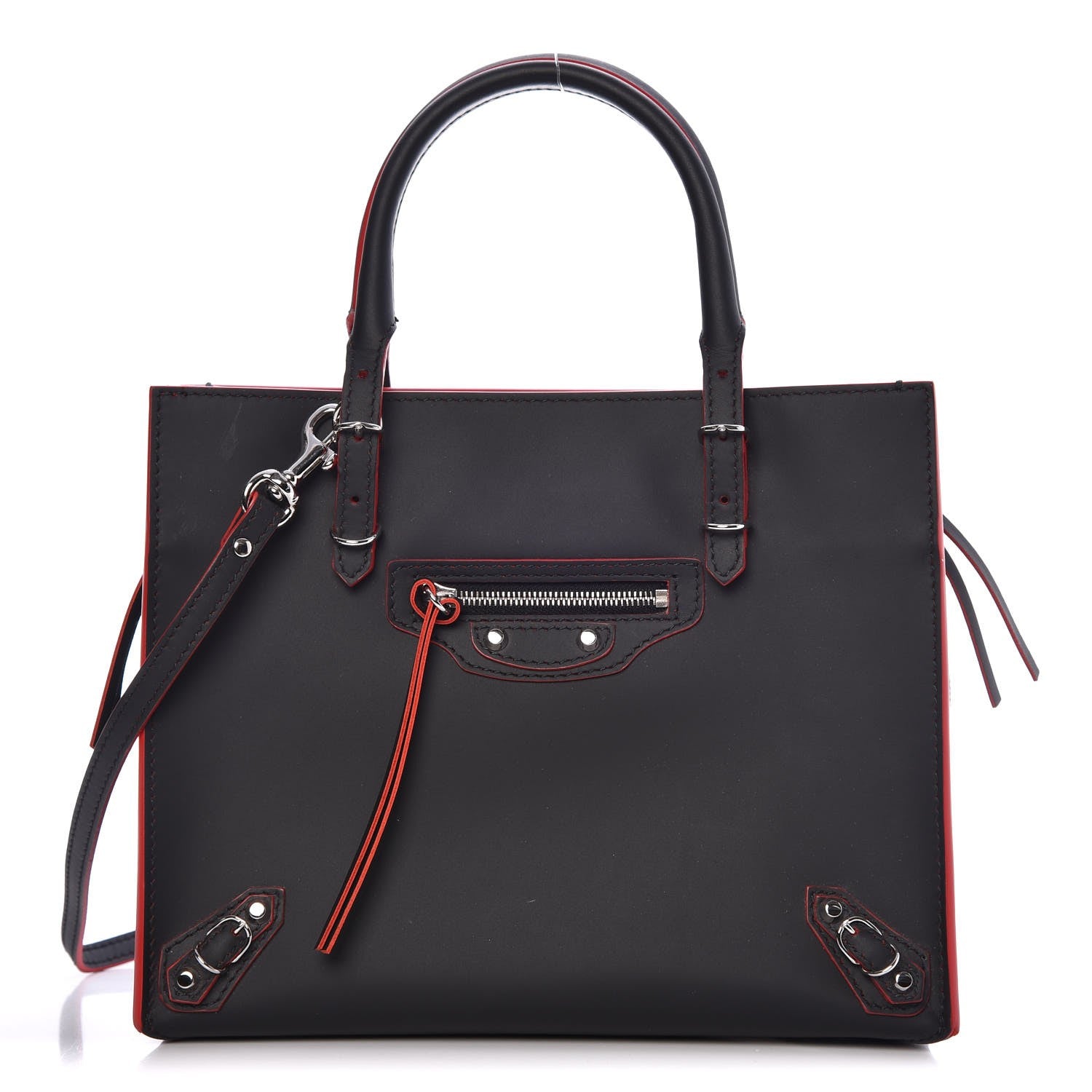 Balenciaga Rubberized Calfskin Papier Mini A4 Zip Around Tote Black Red 1 of 10