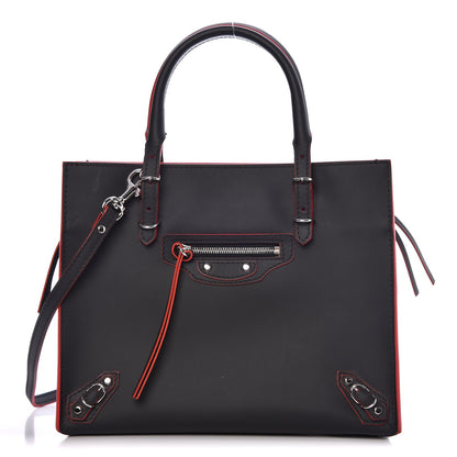 Balenciaga Rubberized Calfskin Papier Mini A4 Zip Around Tote Black Red 1 of 10