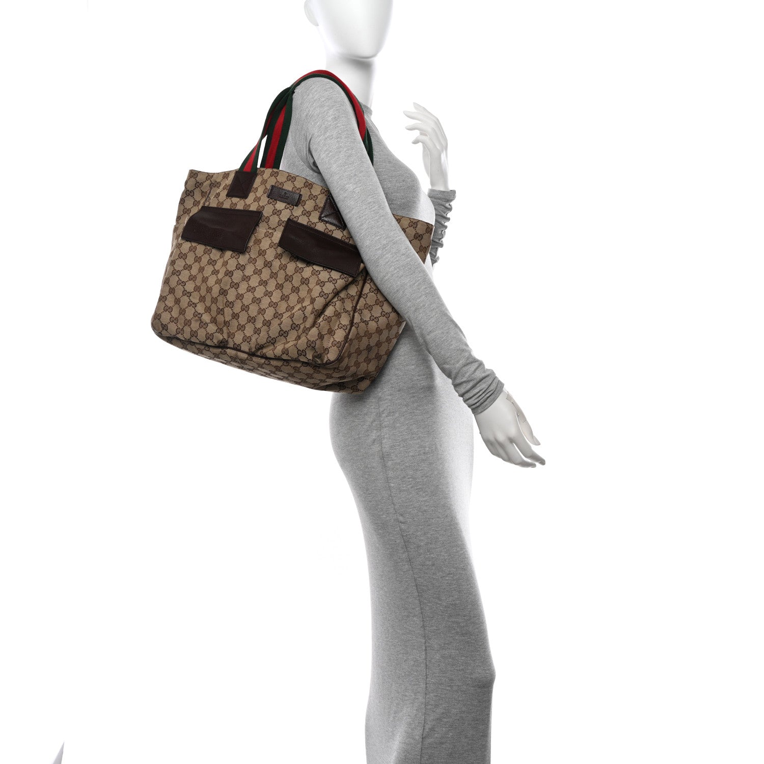 Gucci GG Monogram Medium Web Handle Double Pocket Tote Brown 2 of 11