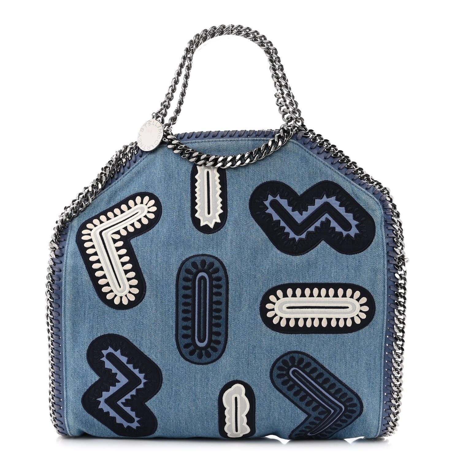 Stella McCartney Eco Denim Embroidered Zigarette Falabella Fold Over Tote Blue 1 of 11