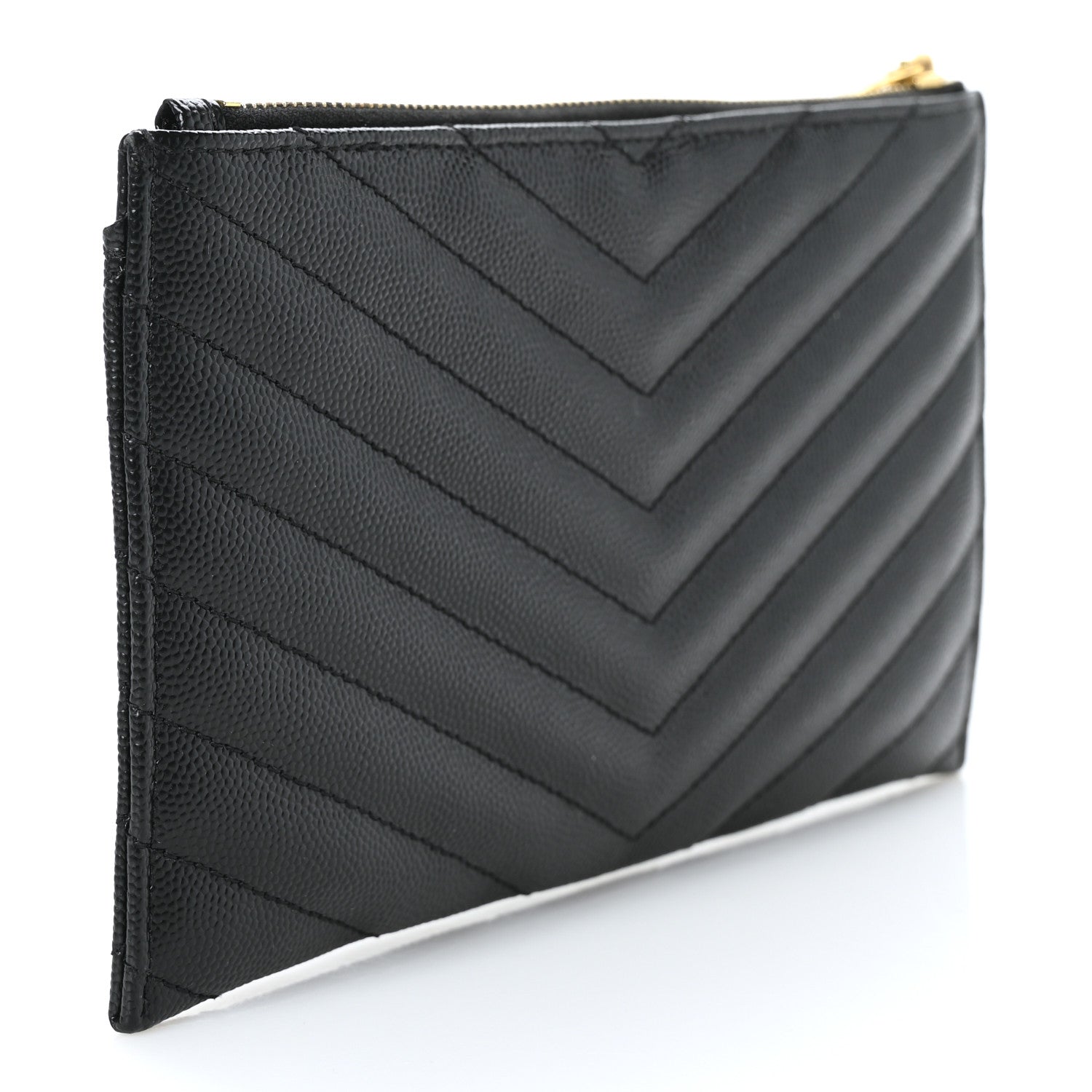 Saint Laurent Grain De Poudre Chevron Monogram Bill Pouch Black 3 of 6