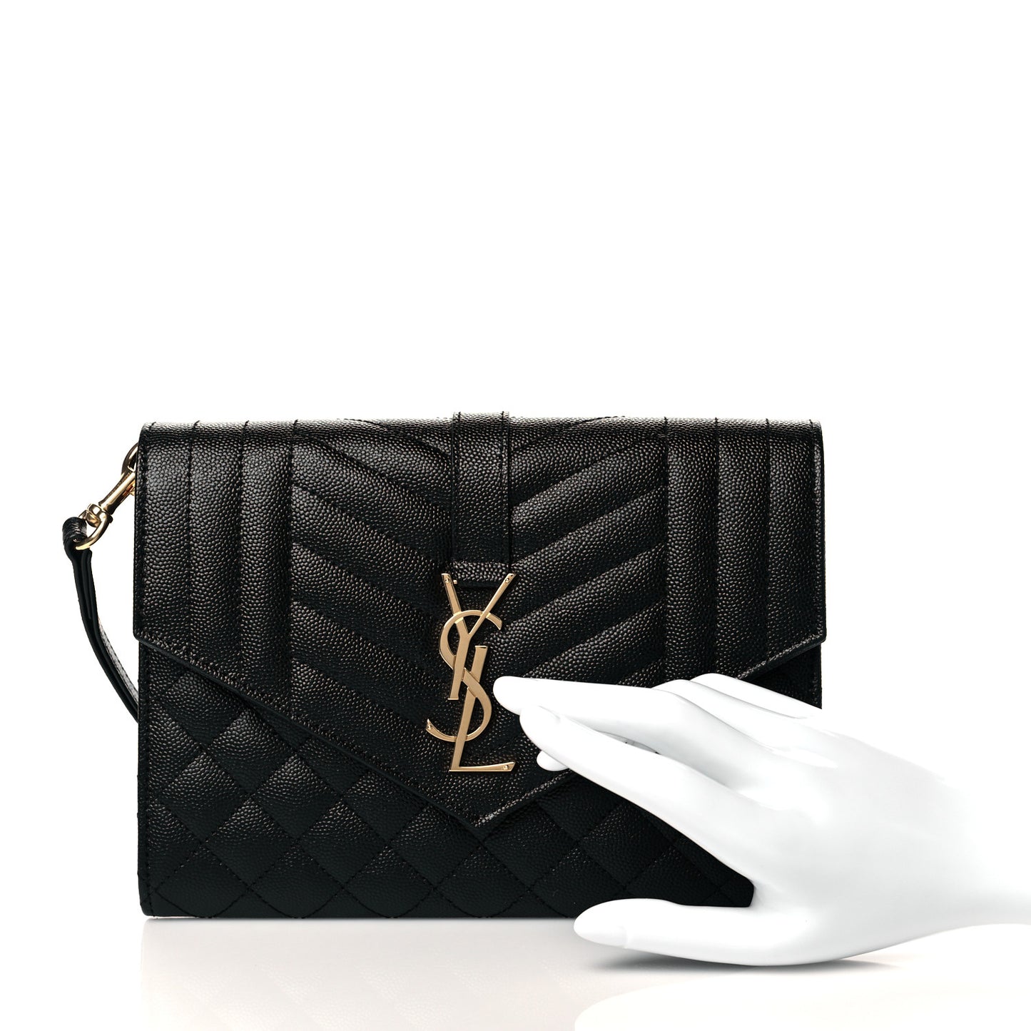 Grain De Poudre Textured Mixed Matelasse Triquilt Monogram Clutch Black