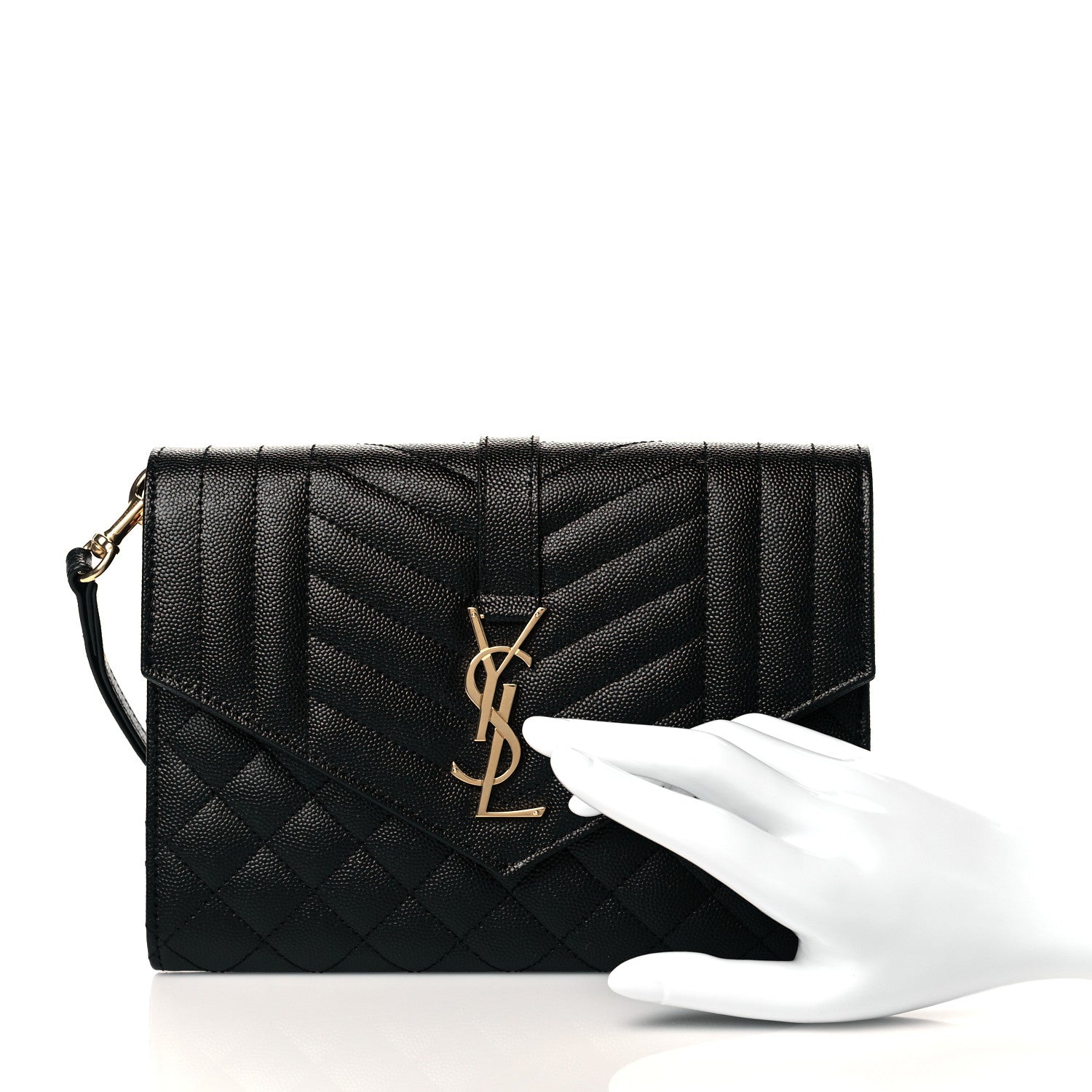 Saint Laurent Grain De Poudre Textured Mixed Matelasse Triquilt Monogram Clutch Black 2 of 11