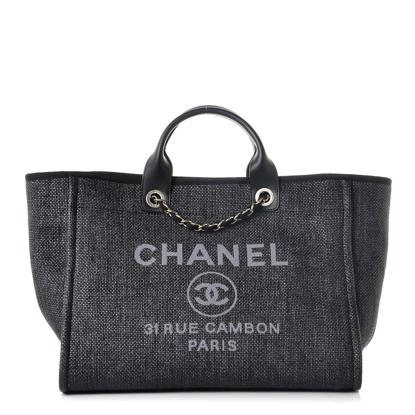 Woven Straw Raffia Large Deauville Tote Black