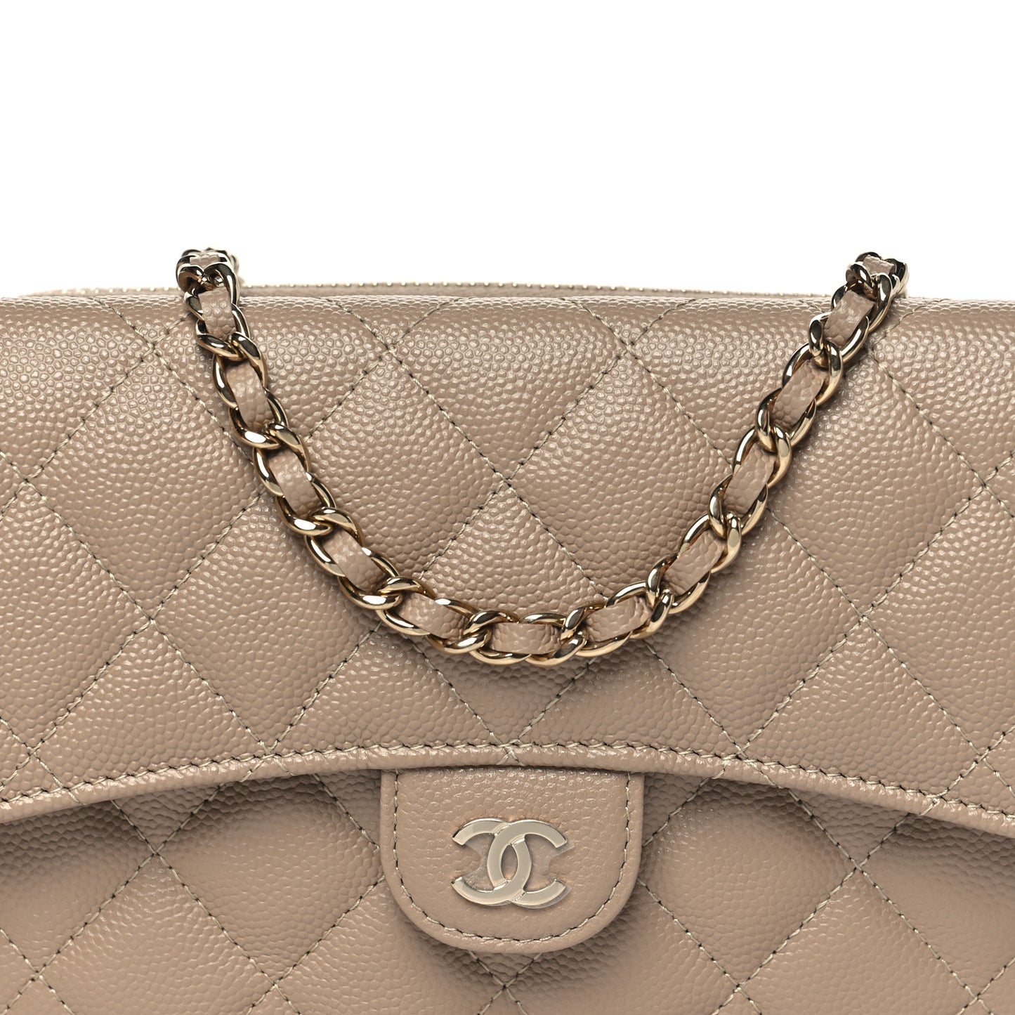Caviar Quilted Flap Phone Holder With Chain Beige