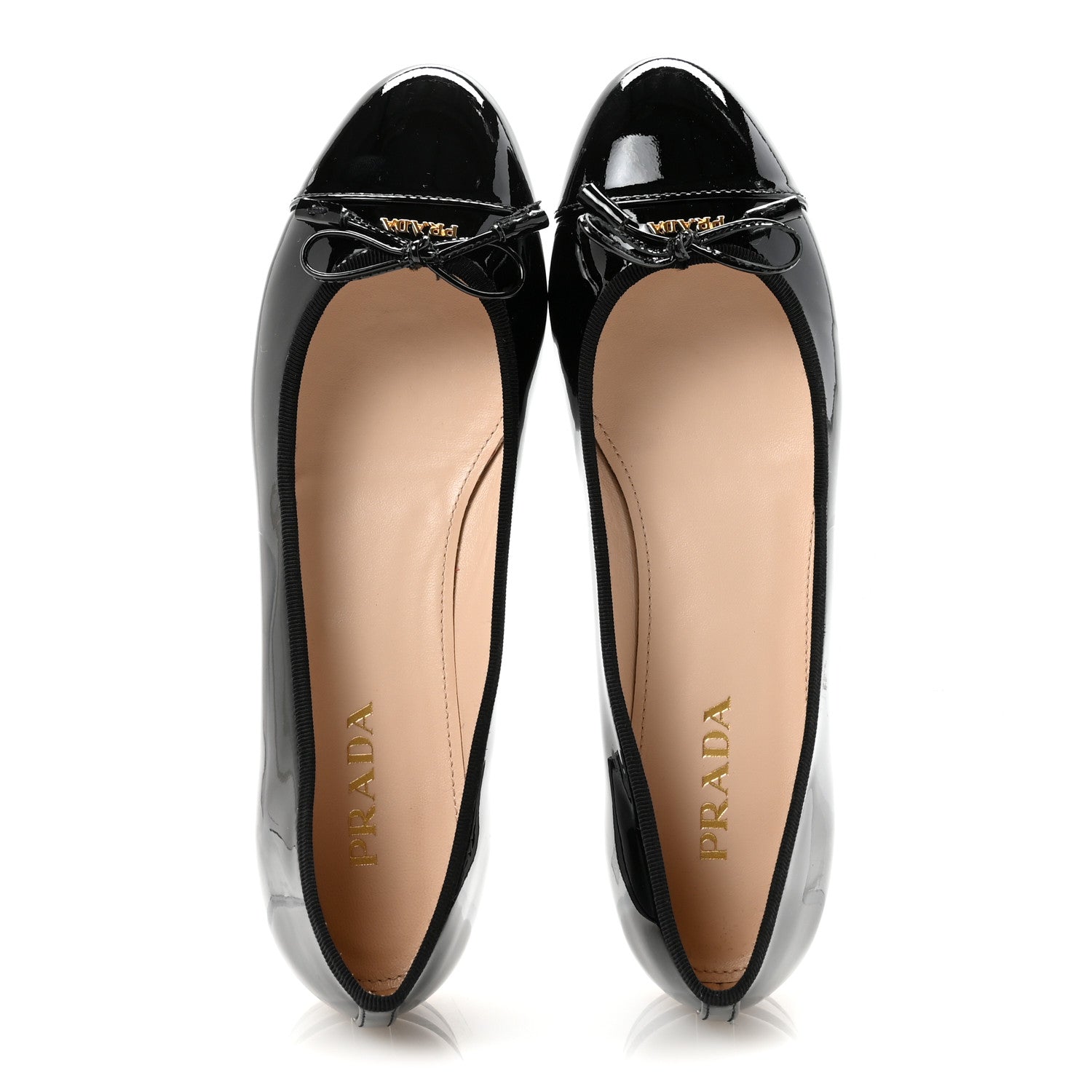 Prada Nappa Vernice Cap Toe Logo Bow Ballerina Flats 37.5 Black 2 of 9