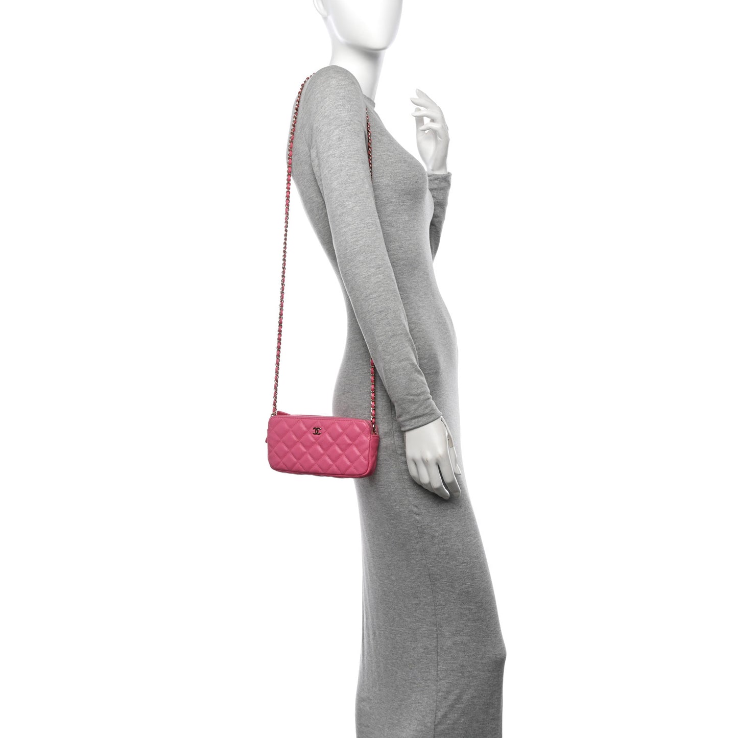 Caviar Quilted Small Clutch With Chain Pink