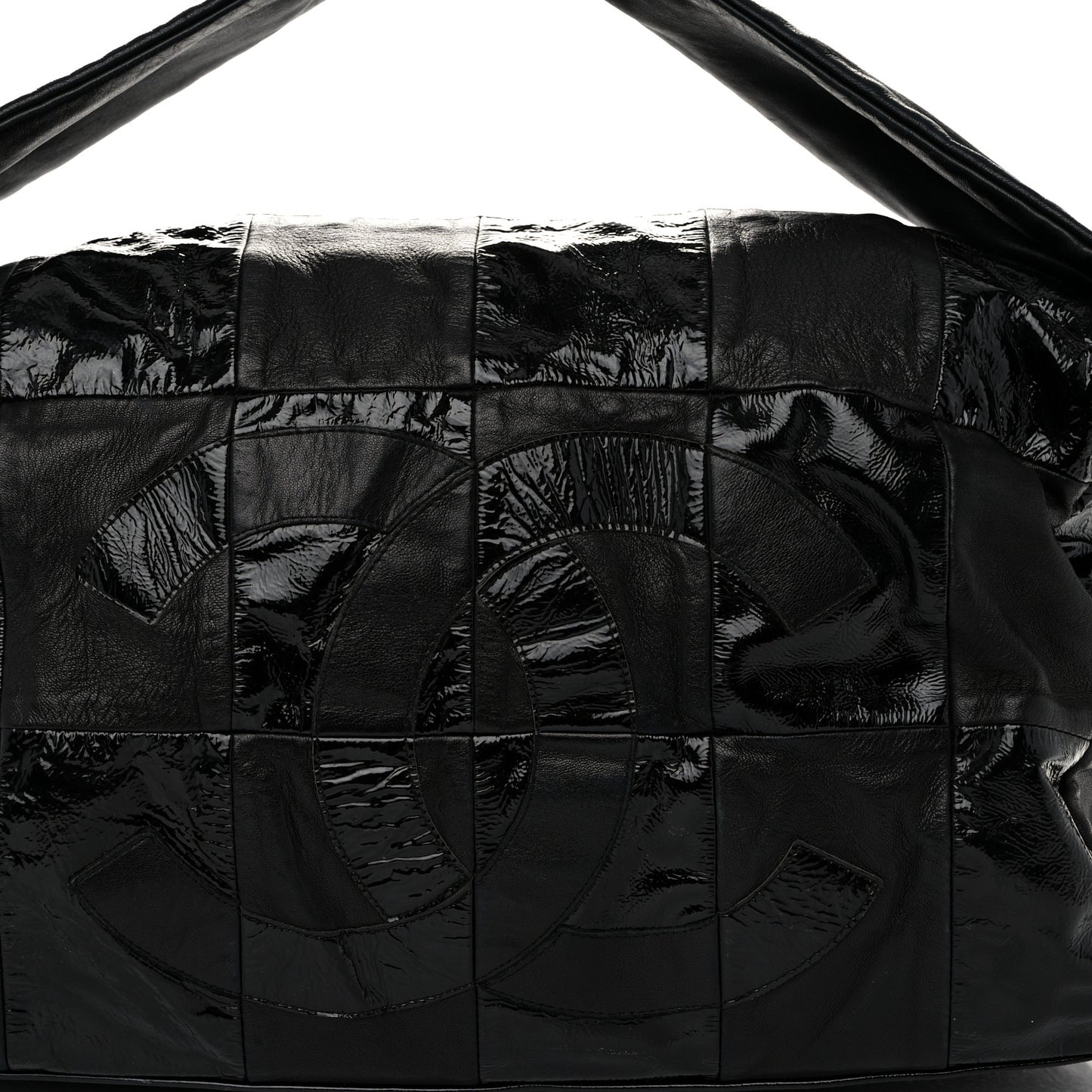 Lambskin Patent Calfskin Brooklyn Patchwork Hobo Black