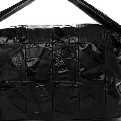 Chanel Lambskin Patent Calfskin Brooklyn Patchwork Hobo Black 7 of 11