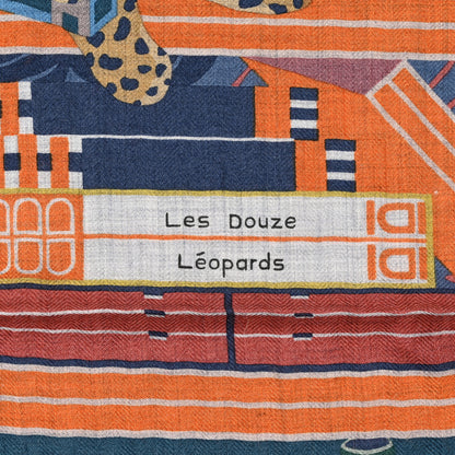 Hermes Cashmere Silk Les Douze Leopards Shawl 140 Gris Chine Rose White 3 of 5