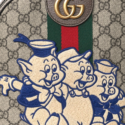 Gucci X DISNEY GG Supreme Monogram Web Three Little Pigs Ophidia Dome Backpack Beige New Acero 8 of 10