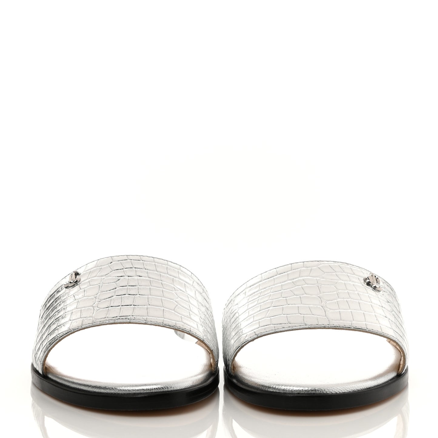 Metallic Crocodile Embossed Minea Flat Sandals 37 Silver