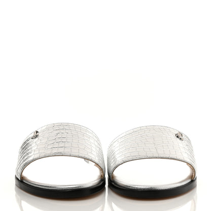 Jimmy Choo Metallic Crocodile Embossed Minea Flat Sandals 37 Silver 2 of 11